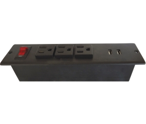 Hafele 822.09.411 Power Bar, 3 Outlet, 2 USBs, Face Plate Mounting, 1 USB-A Port @ 10.5 Watts and 1 USB-C Port @ 12 Watts, Plastic, Black