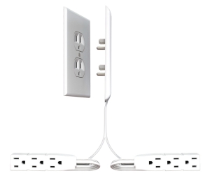 Hafele 822.09.422 Sleek Socket, Häfele, 3 Outlet Power Strip and 2 x 8 ft Cords, For Behind Beds and Couches, Plastic, White