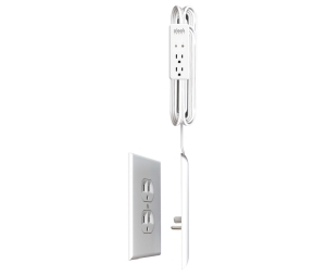 Hafele 822.09.423 Sleek Socket, Häfele, Upward 2 Outlet Power Strip Surge Protection, With 4 ft Cord for Wall Mounted TVs, Plastic, White