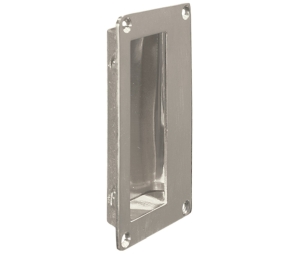 Hafele 910.37.062 Flush Pull, For Sliding Doors, 95 mm (3-3/4") Recess, 114 mm x 64 mm (4-1/2" x 2-3/16") Height x Width, Brass, Nickel-Plated Matt