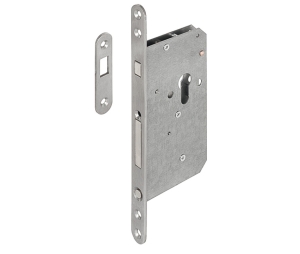 Hafele 911.26.350 Mortise Lock, For Sliding Doors, For Residential Areas, With Compass Bolt, Profile Cylinder, Stainless Steel, Matt Plates