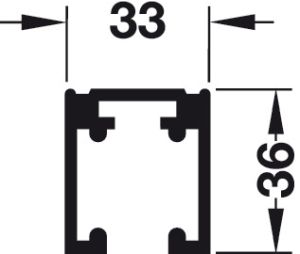 Hafele 940.40.825 Single Upper Track, Pre-Drilled, (1-7/16" x 1-5/16") 36 x 33 mm, 8' 2-7/16" Length, Aluminum, Silver Clored Anodized