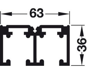 Hafele 940.40.826 Double Upper Track, Pre-Drilled, (1-7/16" x 2-1/2") 36 x 63 mm, 8' 2-7/16" Length, Aluminum, Silver Clored Anodized