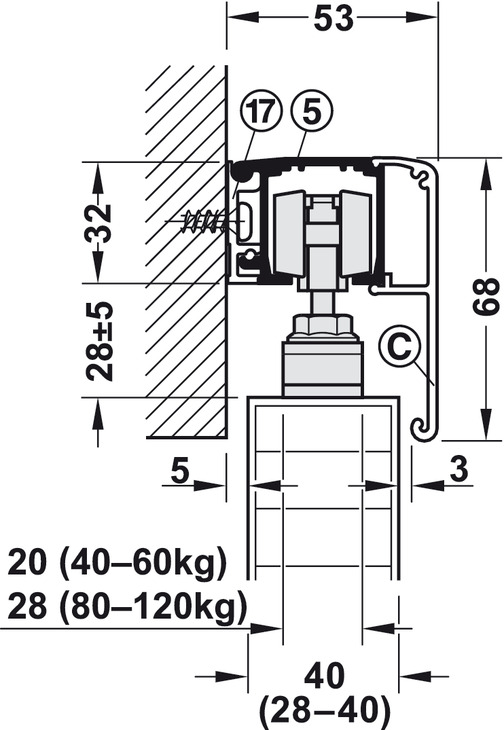 Hafele 940.82.563 Sliding Door Hardware, Slido Classic 80P, With Soft Close on both sides, Set