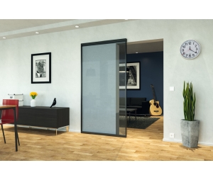 Hafele 940.59.019 Sliding Door Fitting, Slido D-Line43 80N, Frame Door for Glass and Wooden Panel, Set with Aluminium Frame and Running Track for 1 Door Leaf, 1.5 m (59-1/16") Door Width, Black Anodized, Set