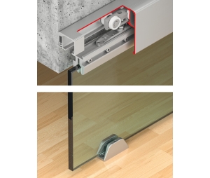 Hafele 940.83.035 Sliding Door Fitting, Slido D-Line11 80L, Set Without Running Track, For 1-Leaf Glass Sliding Doors, For Door Weight 80 kg (176 lbs.), With Soft and Self Closing Mechanism on One Side, Set