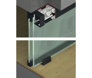 Hafele 941.00.053 Sliding Door Fitting, Hawa Porta 100 GW/GWF, For 1-Leaf Glass Sliding Doors, Surface Mounted or Flush Fitted in Ceiling, Set