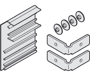 Hafele 941.04.400 End Cap Set, For Clip-on Panel, For Hawa Junior 80 Z/100 Z, 59 mm (2-5/16") Length, Left Mounting, Aluminum, Silver Colored Anodized