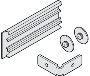 Hafele 941.04.408 End Cap Set, For Hawa Junior 100 B Acoustics, Can Be Shortened, Including Mounting Set, Left Mounting, Aluminum, Silver Colored Anodized