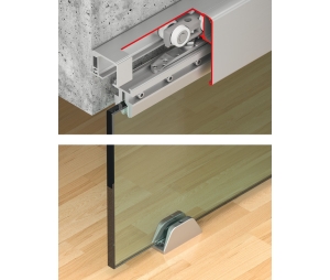 Hafele 941.25.015 Sliding Door Fitting, Slido D-Line11 120L, Set Without Running Track, For 1-Leaf Glass Sliding Doors, For Door Weight up to 120 kg (264 lbs.), With Soft and Self Closing Mechanism on One Side, Set