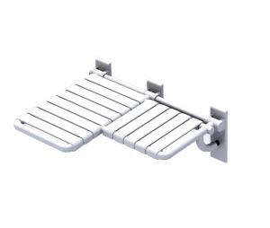 Hafele 980.20.499 Folding Shower Seat, L-Shaped, 724 mm Width, HEWI 801 Series, Pure white, projection right