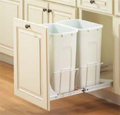 Hafele 503.12.797 White Pull-Out Bottom Mounted Double Trash Bin 70 Quarts