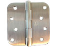 Hager RC1542 4" x 4" 5/8" Radius Hinge - Full Mortise - Residential Weight - Plain Bearing - Brass Base - Satin Nickel Finish - Non-Removable Pin