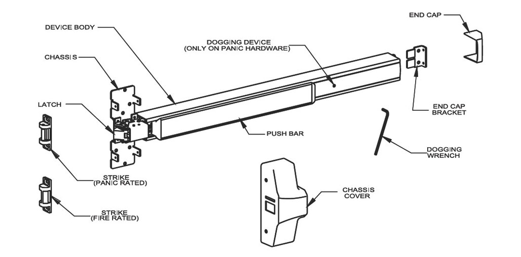 Hager 4501 RIM 0 36" AMC US26D 13/4" Thick Door NonFire Rated 36