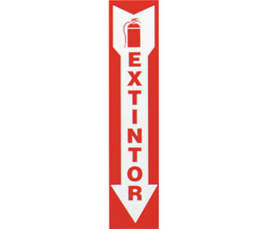 Heiser S101 Spanish "Extintor" Arrow Self Adhesive Vinyl Sign - 4" x 18"