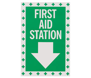 Heiser S129 "First Aid Station" w/Arrow Self Adhesive Vinyl Sign - 8" x 12"