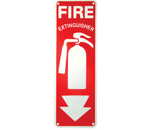 Heiser S130A Fire Extinguisher Pictorial w/ Arrow Rigid Plastic Sign - 4" x 12"