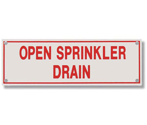 Heiser S717 Sprinkler Sign - Open Sprinkler Drain - Pre-Punched Corner Holes