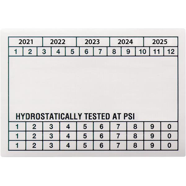 Heiser 123V Custom California Hydrostatic Test Label - White Vinyl, 3 1/4"W x 2 1/4"H (100/roll)