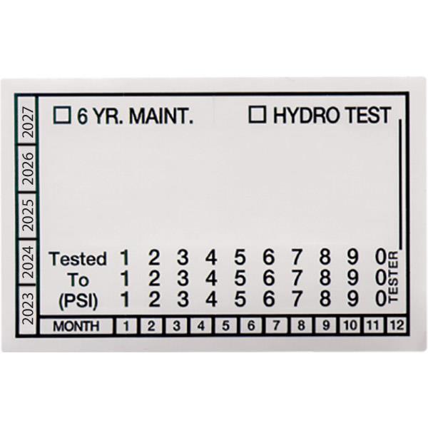 Heiser 124V Custom Six Year Maintenance and Hydrostatic Test Label - White Vinyl, 3 1/4"W x 2 1/2"H (100/roll)