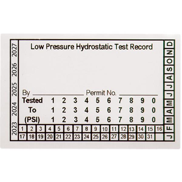 Heiser 126V Custom Pressure Hydrostatic Test Label - White Vinyl, 3 1/4"W x 2 1/2"H (100/roll)