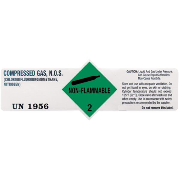 Heiser 1956 UN1956 - Compressed Gas N.O.S.(Halon 1211 and Nitrogen) DOT Label - 5 3/4"W x 2 1/4"H