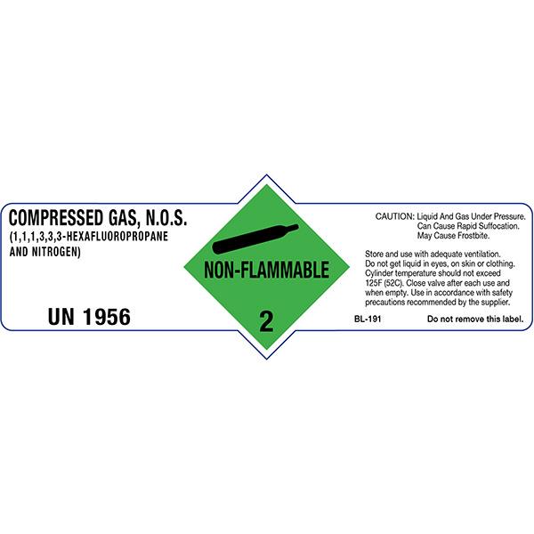 Heiser 1956F UN1956 - Compressed Gas N.O.S.(FE-36 and Nitrogen) DOT Label - 5 3/4"W x 2 1/4"H