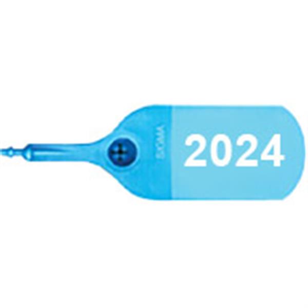 Heiser 601BW24 2024 Blue Date Imprinted Pull-Tite Fire Extinguisher Tamper Seals- White Imprint, Notch Side (500/bag)