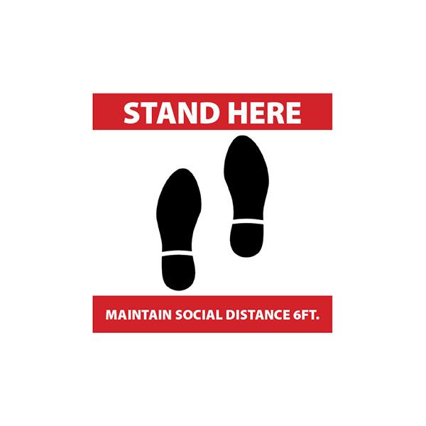 Heiser COVID2 COVID-19 "Stand Here" Self-Adhesive Vinyl Sign - 12"H x 12"W