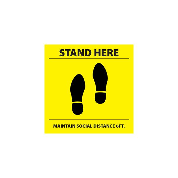 Heiser COVID2Y COVID-19 "Stand Here" Yellow, Self-Adhesive Vinyl Sign - 12"H x 12"W