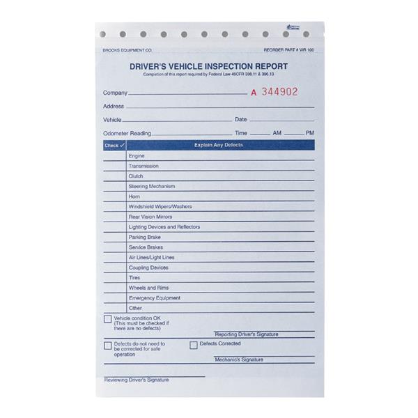 Heiser VIR100 Vehicle Inspection Report (100/pack)