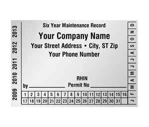 Heiser 125M Custom Six Year Maintenance Record Label - Matte