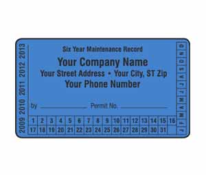 Heiser 125TX Custom Six Year Maintenance Record Label - Blue