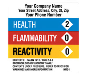 Heiser HMC4 Custom HAZ-MAT (HMIS) Communication Labels - Halon