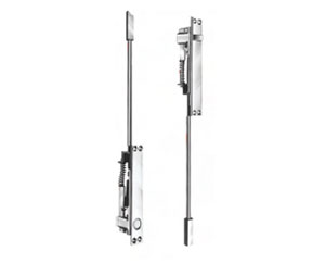 Hiawatha 3845-US4 Satin Clear Coated Brass Self-Latching Top & Bottom Bolt Set for Metal Doors - 3 Hr Rating