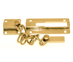 idh 11049B 3NL Chain Bolt Guard - Polished Brass No Lacquer