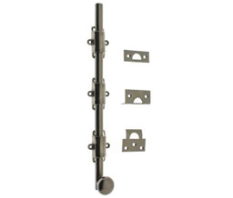 idh 11272B 10B Solid Brass Heavy Duty Surface Bolt with Round Knob & Standard Guides - 8" Rod - Oil-Rubbed Bronze