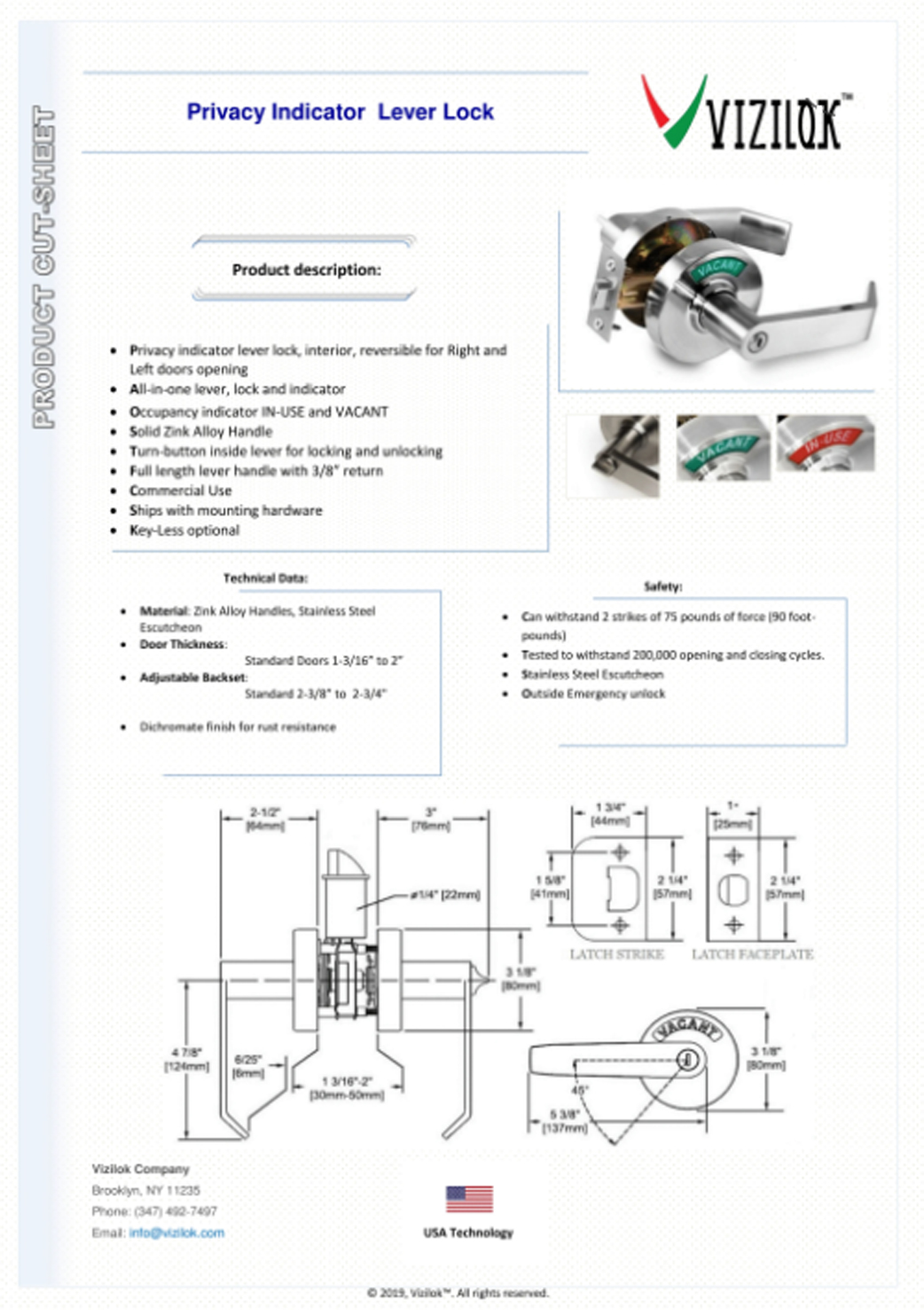 Indicator Lock C3FK Commercial Grade Privacy Indicator Lock and Lever