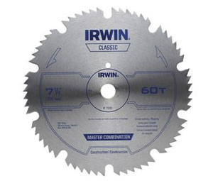 Irwin 11240 Classic Series Portable Corded Steel Circular Saw Blade - Wood Cutting, 7-1/4" Dia., 60-Tooth - Carded