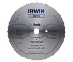 Irwin 11820ZR Classic Series Cordless Steel Wood Cutting Circular Saw Blade - 6-1/2" Dia., 140-Tooth - Carded