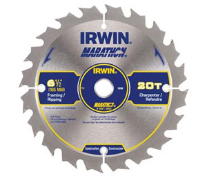 Irwin 24021 Construction Series Marathon Portable Corded Carbide Circular Saw Blade - 6-1/2" Dia., 20-Tooth - 10 Bulk Pack