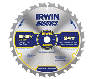 Irwin 14050ZR Construction Series Marathon® Miter & Table Circular Saw Blade - 8" - 8-1/4" Dia., 24-Tooth - Carded