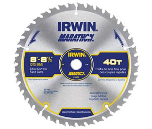 Irwin 14053 Construction Series Marathon® Miter & Table Circular Saw Blade - 8" - 8-1/4" Dia., 40-Tooth - Carded
