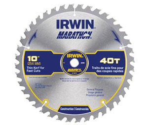 Irwin 24070 Construction Series Marathon® Miter & Table Circular Saw Blade - 10" Dia., 40-Tooth - Bulk Pack