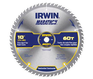 Irwin 14074 Construction Series Marathon® Miter & Table Circular Saw Blade - 10" Dia., 60-Tooth - Carded