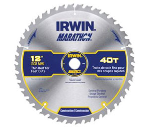Irwin 14080 Construction Series Marathon® Miter & Table Circular Saw Blade - 12" Dia., 40-Tooth - Carded