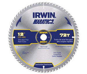 Irwin 14082 Construction Series Marathon® Miter & Table Circular Saw Blade - 12" Dia., 72-Tooth - Carded