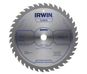 Irwin 25230 Classic Series Portable Corded Carbide Circular Saw Blade - Wood cutting, 7-1/4" Dia., 40-Tooth - 25 Bulk Pack