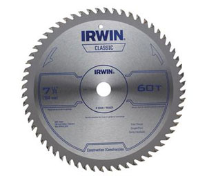 Irwin 25530 Classic Series Portable Corded Carbide Circular Saw Blade - Wood cutting, 7-1/4" Dia., 60-Tooth - 25 Bulk Pack