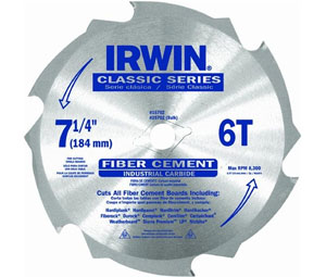 Irwin 15702ZR Specialty Series Classic Fiber Cement Circular Saw Blade - 7-1/4" Dia., 6-Tooth